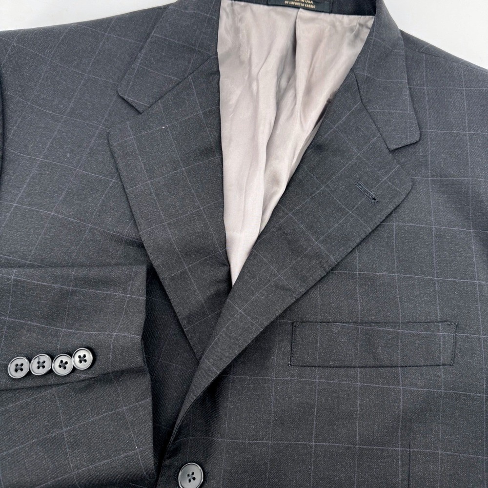Hart Schaffner Marx Blazer Mens 42R Grey Windowpane 3-Button Studio Nordstrom‎